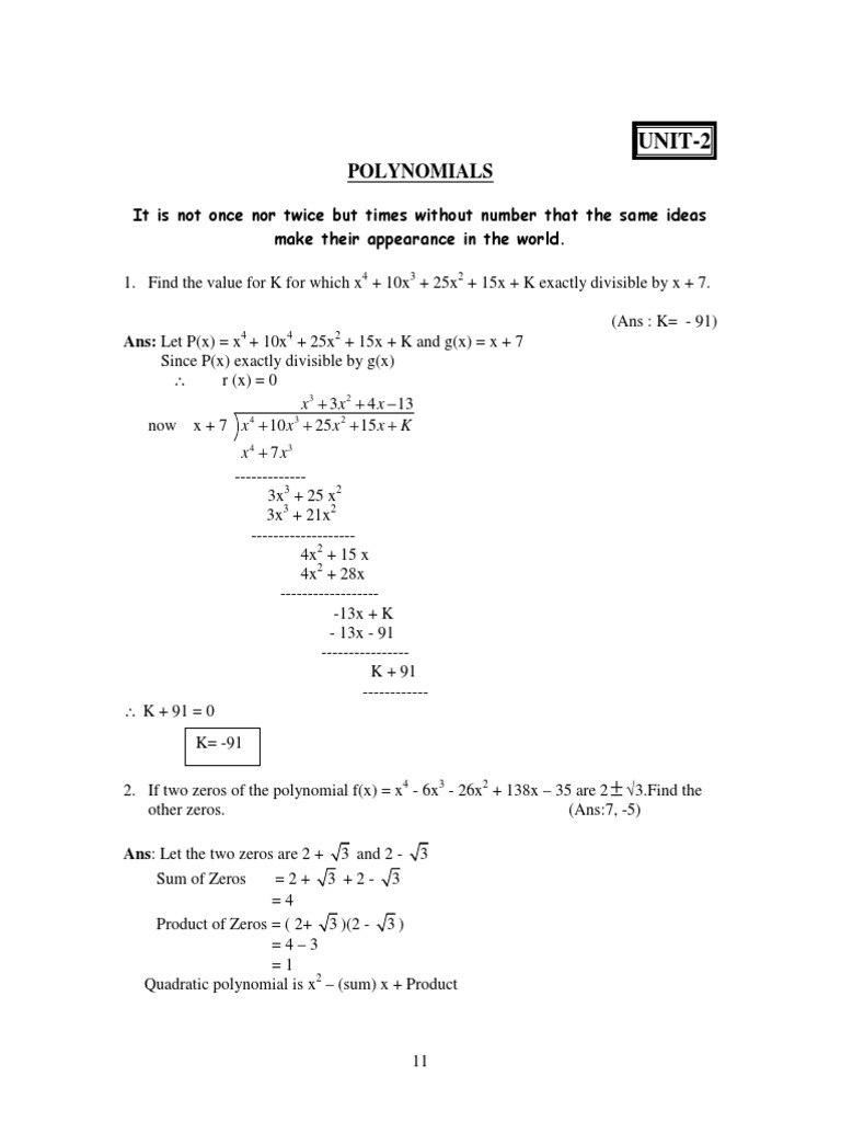 Finding k in Polynomial Zeroes | PDF | Teaching Methods & Materials