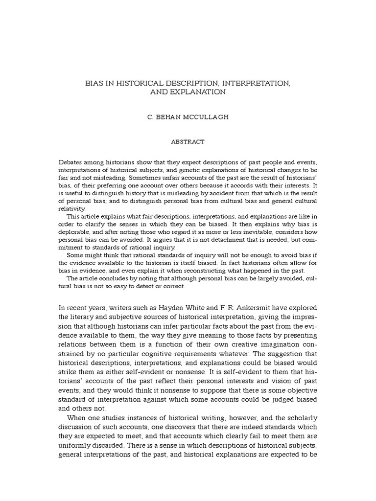 Bias in Historical Explanation Bias Historian