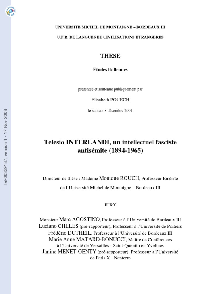 elisabeth pouech telesio interlandi un intellectuel fasciste antisemite 1894 1965 pdf fascisme benito mussolini