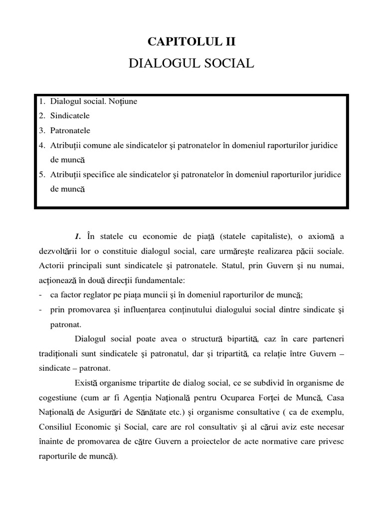 Dialogul Social: Sindicate și Patronate | PDF