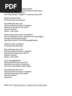 Yeng Constantino - Salamat Lyrics - Metrolyrics