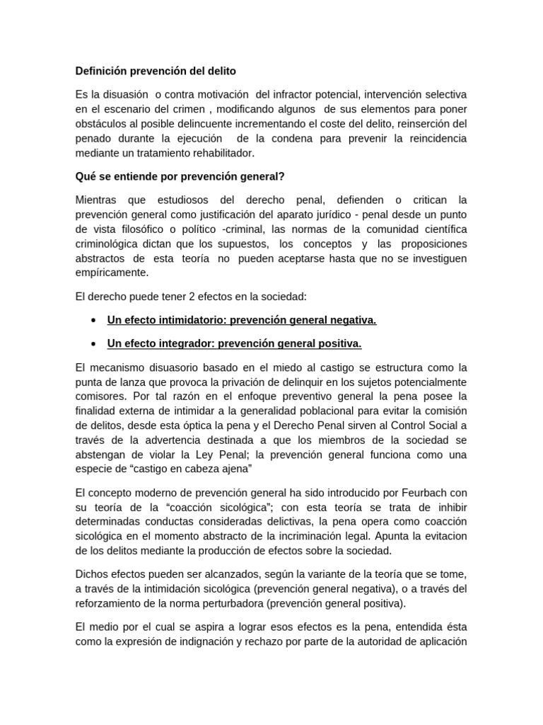 Definición Prevención Del Delito | PDF | Castigos | Derecho penal