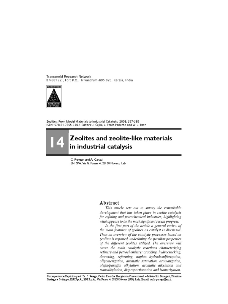 Zeolites in Industrial Catalysis | PDF | Cracking (Chemistry) | Catalysis