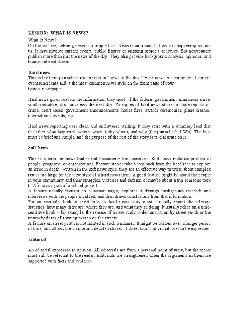 Hard News Versus Soft News Pdf News Journalism