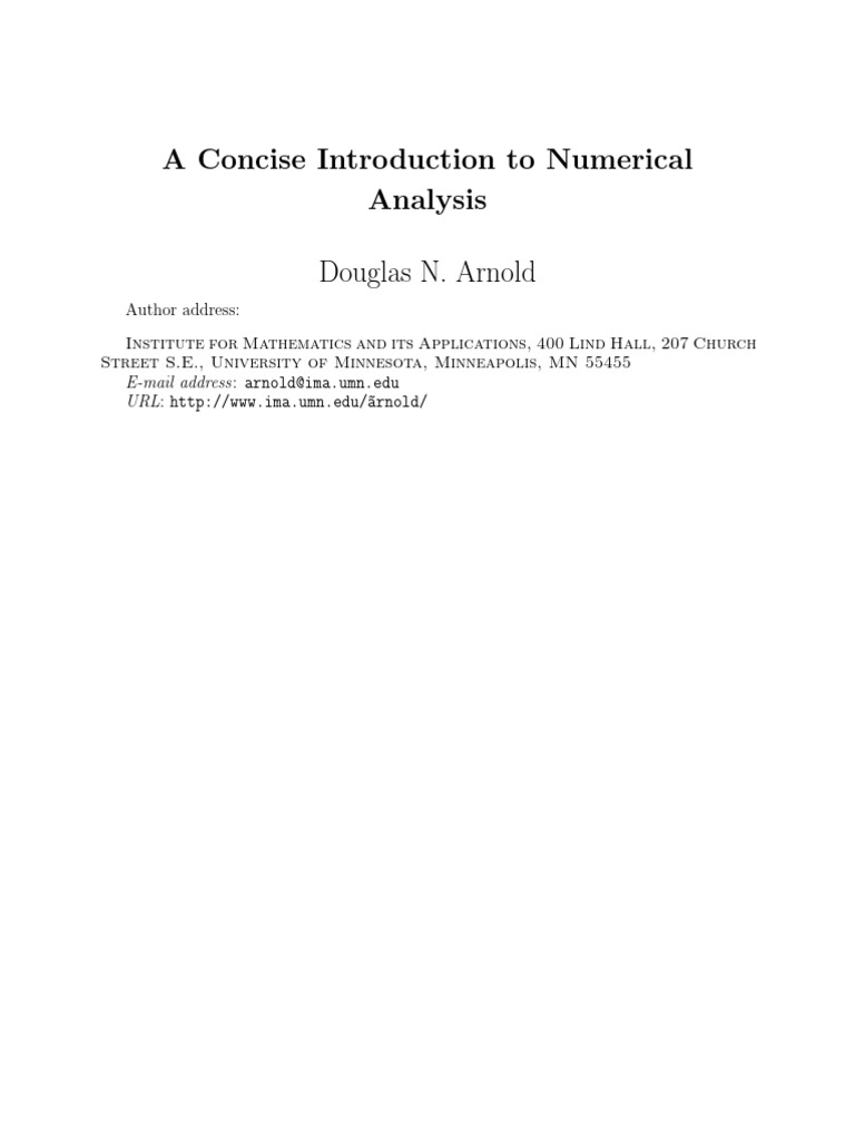 A Concise Introduction To Numerical Analysis PDF Norm (Mathematics