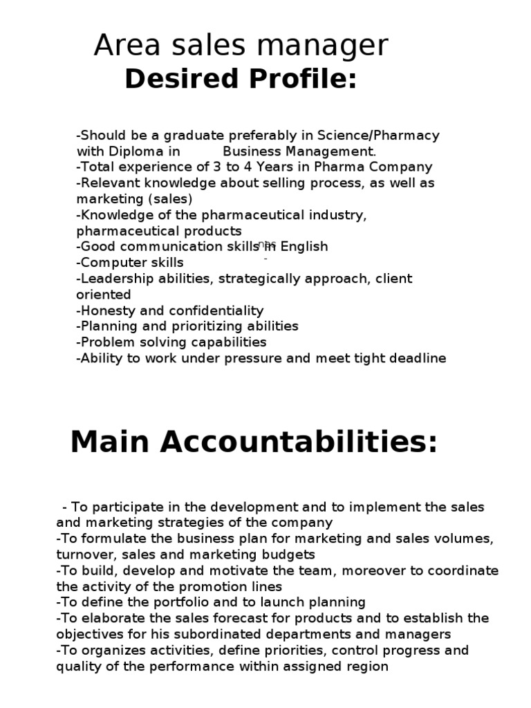 Area Sales Manager | Pdf | Sales | Marketing