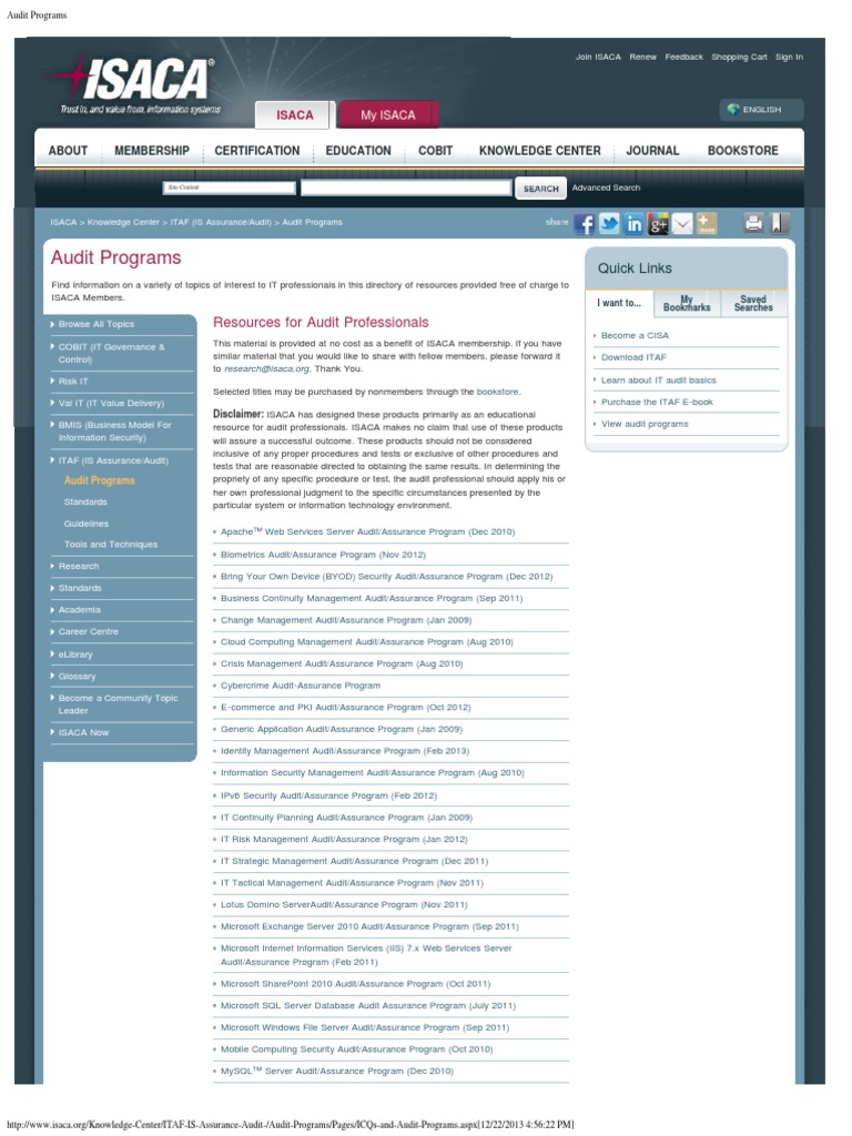 ISACA Audit Programs Audit Operating System Prueba gratuita de 30