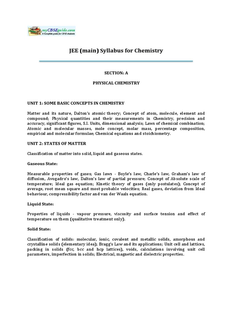 JEE Chemistry Syllabus | PDF | Gases | Molecules