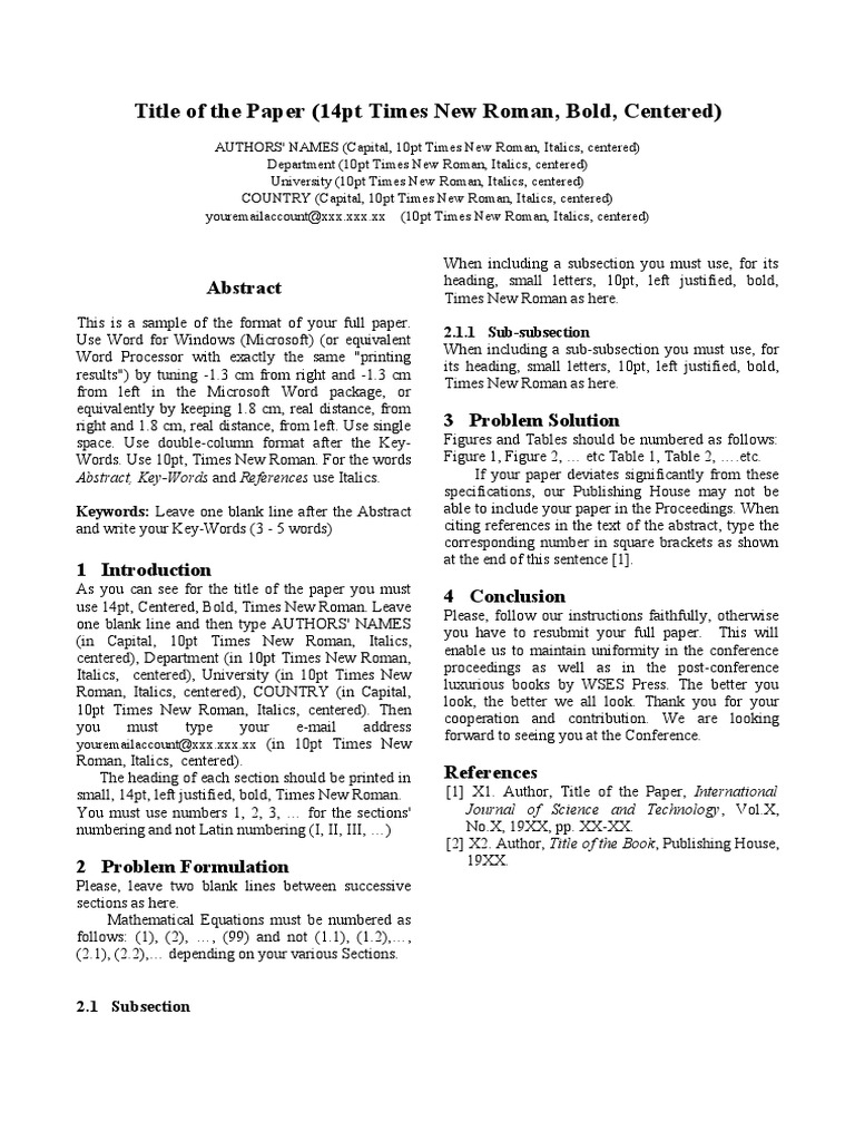 Title of The Paper (14pt Times New Roman, Bold, Centered) : 2.1.1 Sub ...