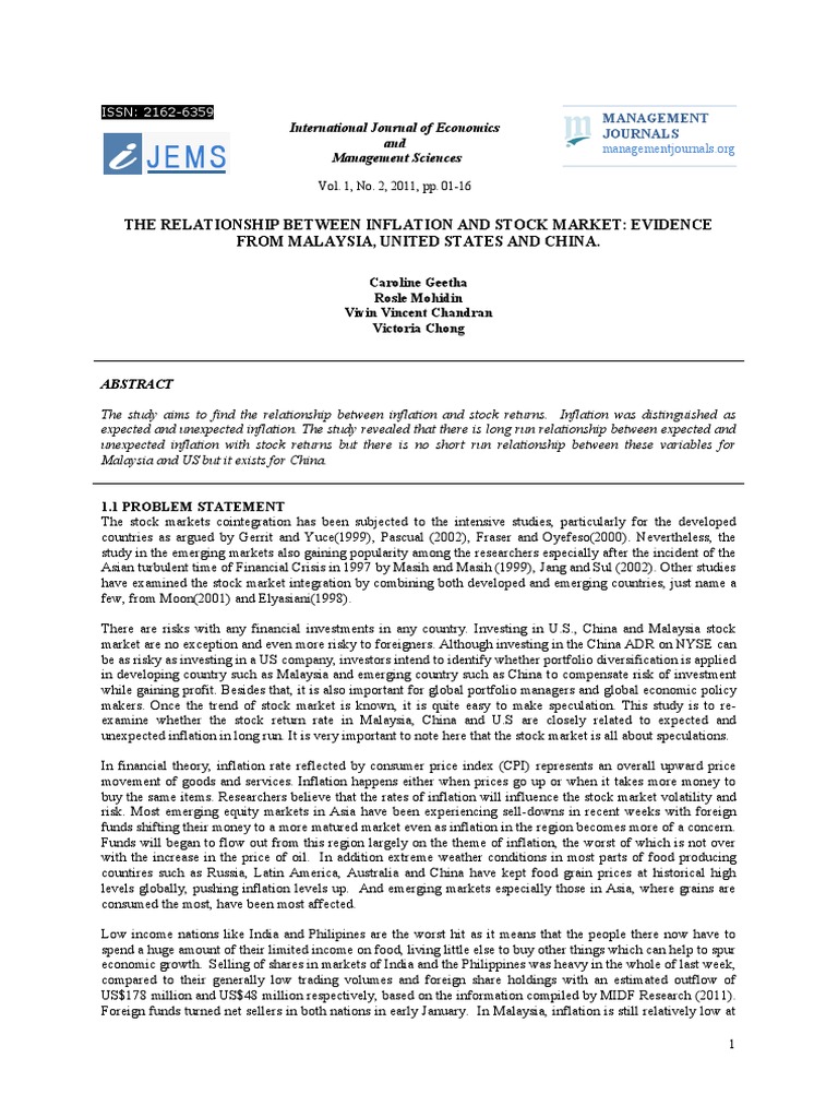 The Relationship Between Inflation and Stock Market: Evidence From ...