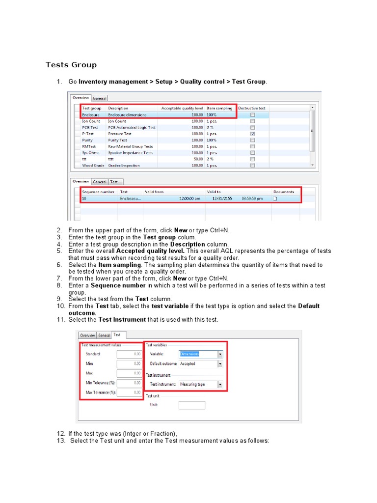 Test Group Setup for Quality Control | PDF