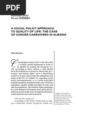 Veronika DUCI
Elona DHËMBO
A SOCIAL POLICY APPROACH TO QUALITY OF LIFE: THE CASE OF CANCER CAREGIVERS IN ALBANIA