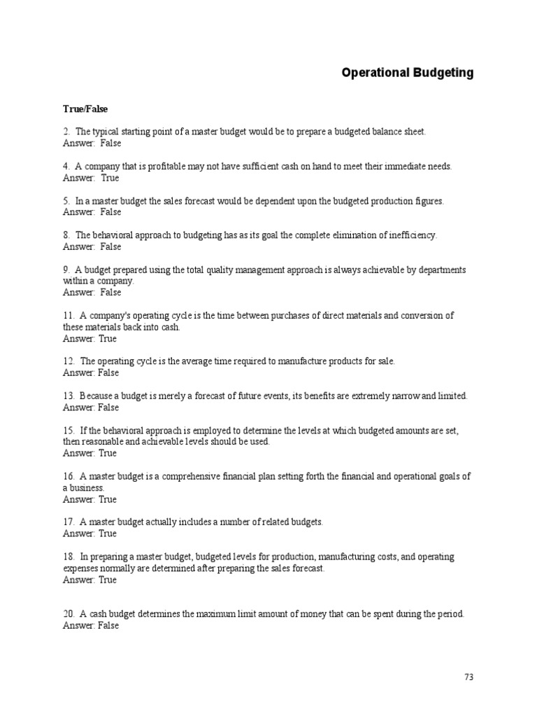 Operational BudgetingTest Bank PDF Budget Inventory