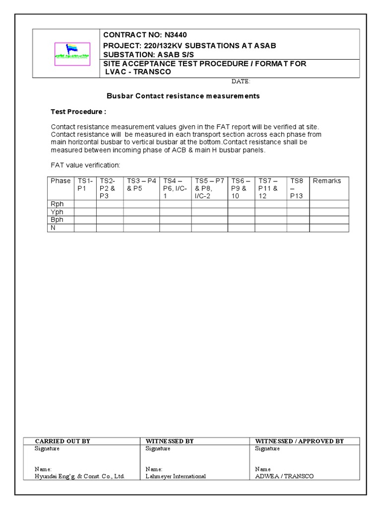 Busbar Contact Resistance Test Procedure | PDF