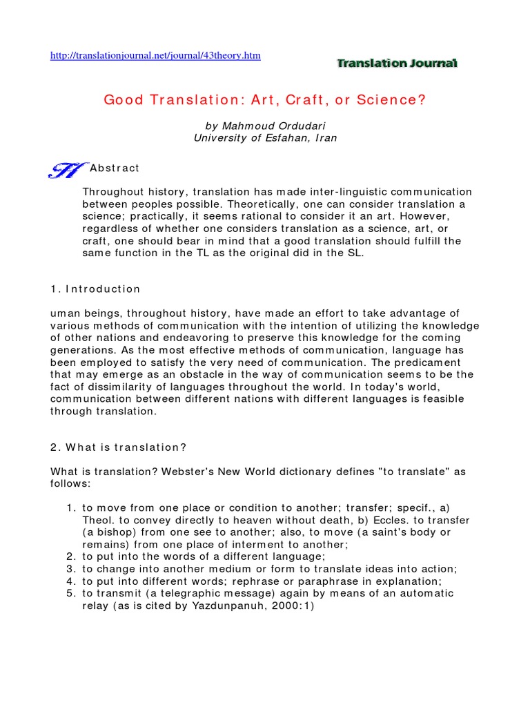 1 Good Translation Art Craft Science | PDF | Translations | Science