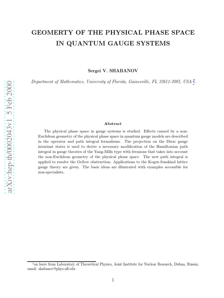 Geomerty of The Physical Phase Space in Quantum Gauge Systems | PDF