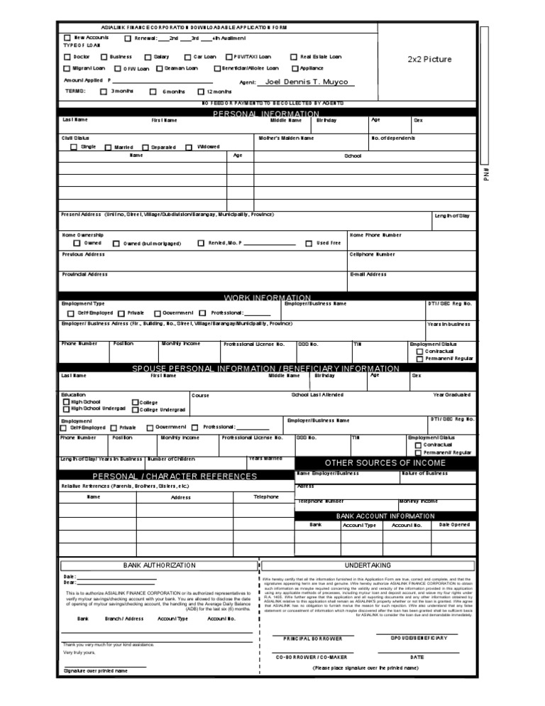 Asialink Loan Application Form | PDF | Banks | Loans