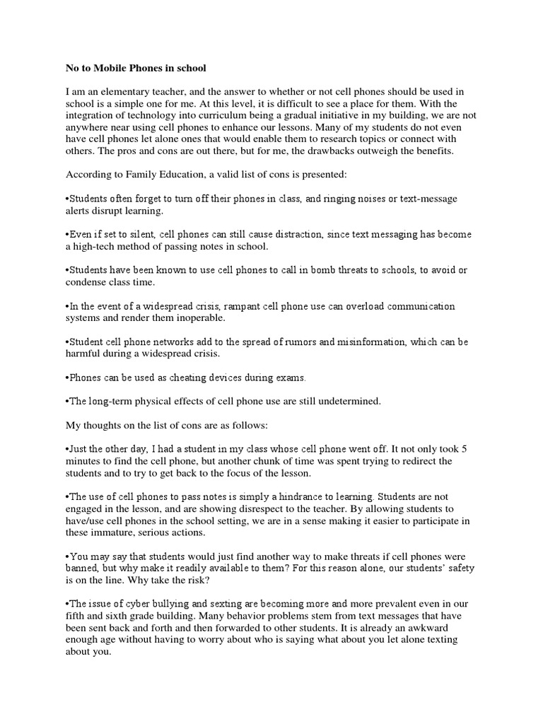 No To Mobile Phones in School | PDF | Text Messaging | Mobile Phones