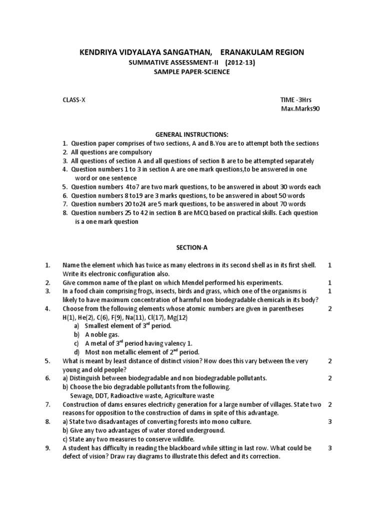 Sample Paper Science Class x Sa II 2013 Set1 Lens (Optics) Chemistry