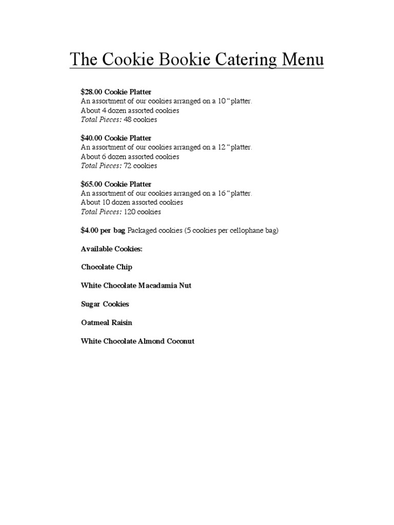 Cookie Catering Menu Options | PDF | Cooking, Food & Wine