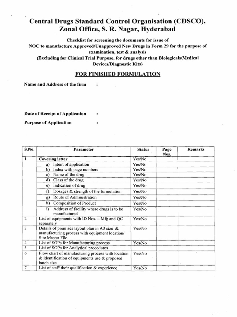 NOC Check List DCA | PDF | Clinical Trial | Business