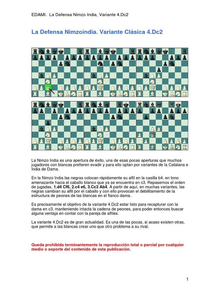 Defensa Nimzoindia: Variante 4.Dc2 | PDF | Aperturas de ajedrez ...