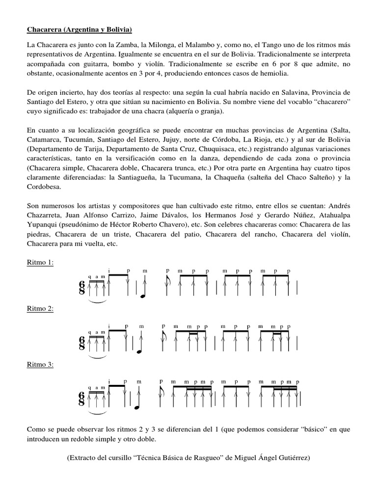Origen y Ritmos de la Chacarera | PDF