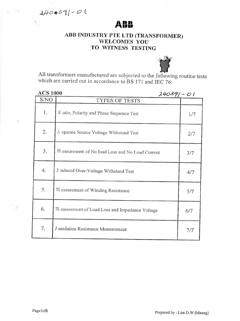 Abb Transformer Testing Procedure PDF Transformer Power (Physics)