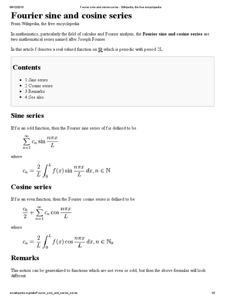 Fourier Sine and Cosine Series | PDF