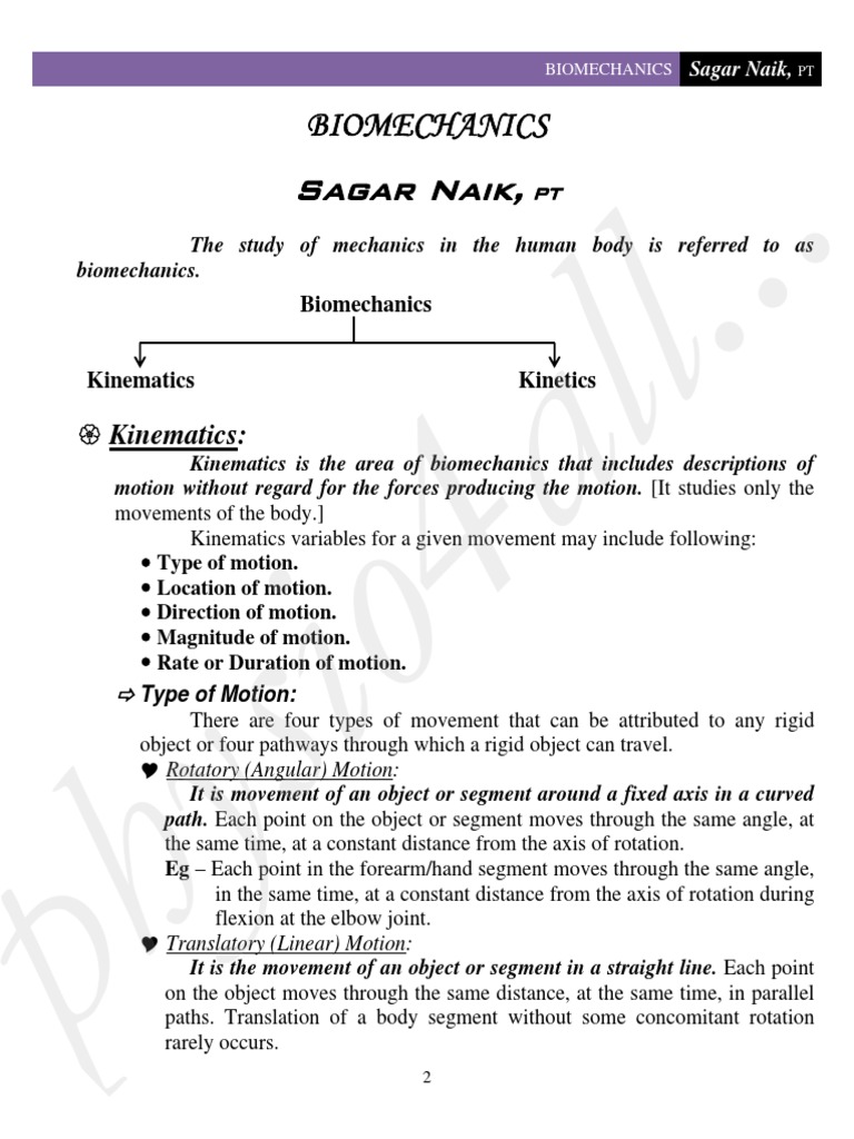 Kinematics and Kinetics in Biomechanics | PDF | Tendon | Deformation ...