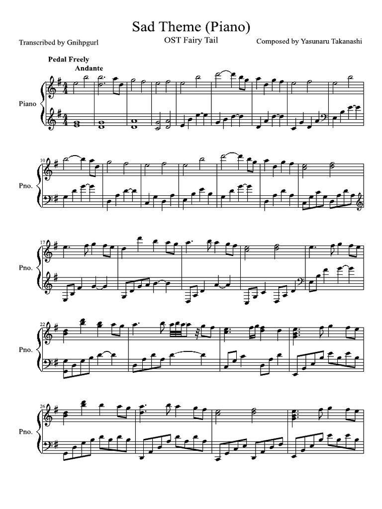 Fairy Tail - Sad Theme (Piano) | PDF