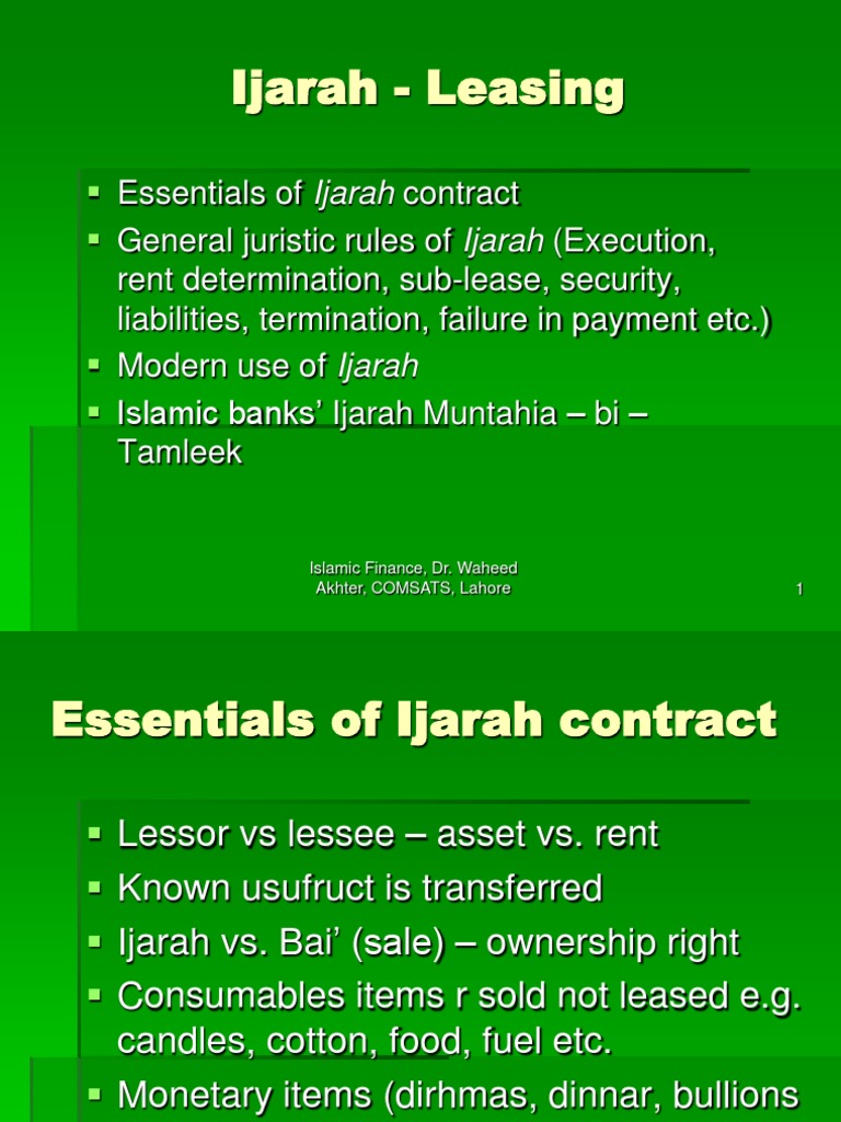 ch 11 - Ijarah | Islamic Banking And Finance | Lease