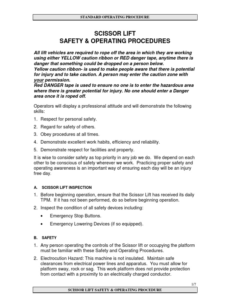 Scissor Lift Truck Safety and Operating Procedure PDF Elevator Safety