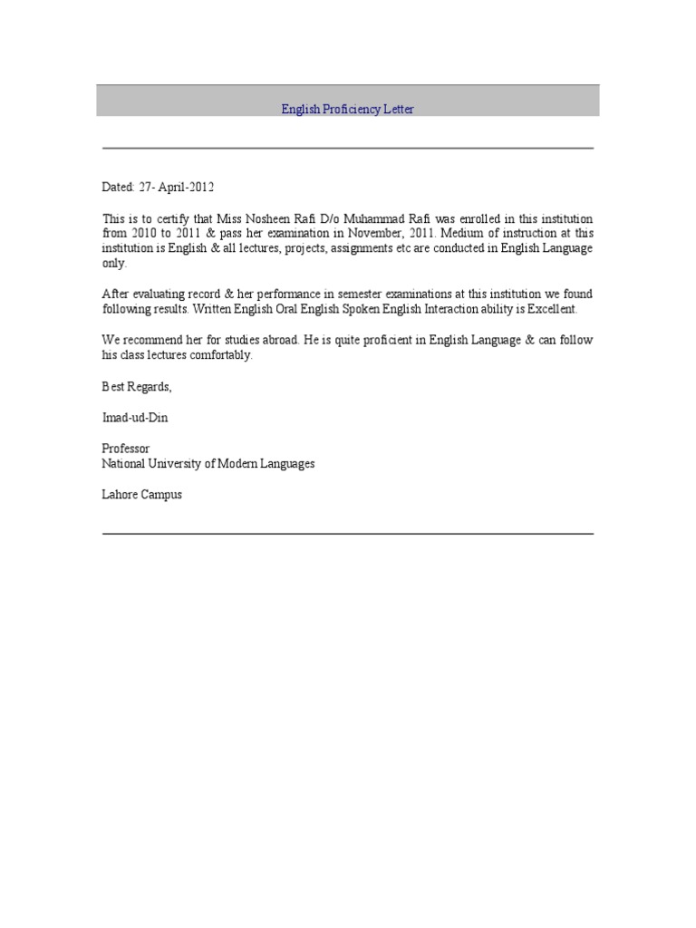 application letter for english proficiency