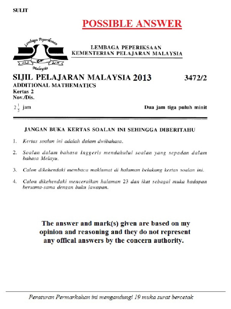 Add Maths Paper 2 Marking Scheme Spm 2013 Pdf