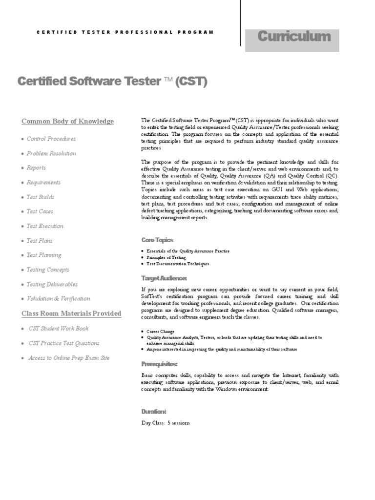 CSTFactSheet For Beginner | PDF | Quality Assurance | Software ...