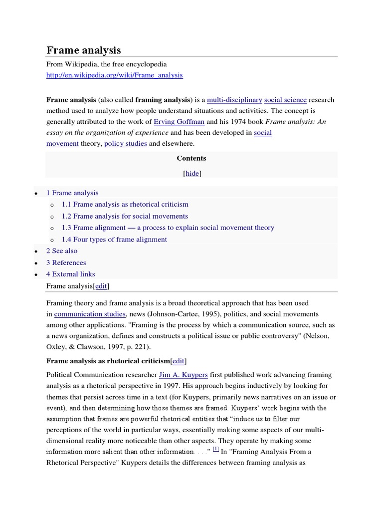 Frame Analysis Framing (Social Sciences) Psychological Concepts