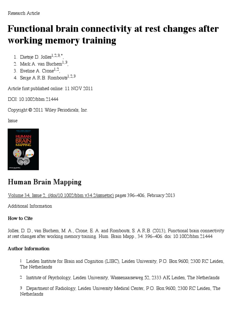 Functional Brain Connectivity at Rest Changes After Working Memory ...