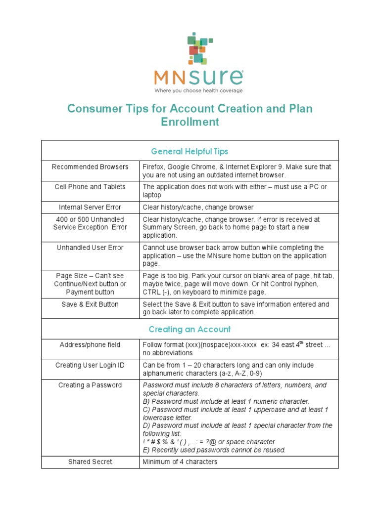 Account Setup Guide for MNsure Users | PDF | Cheque | Password