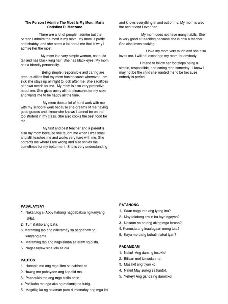 The Person I Admire The Most Is My Mom | PDF