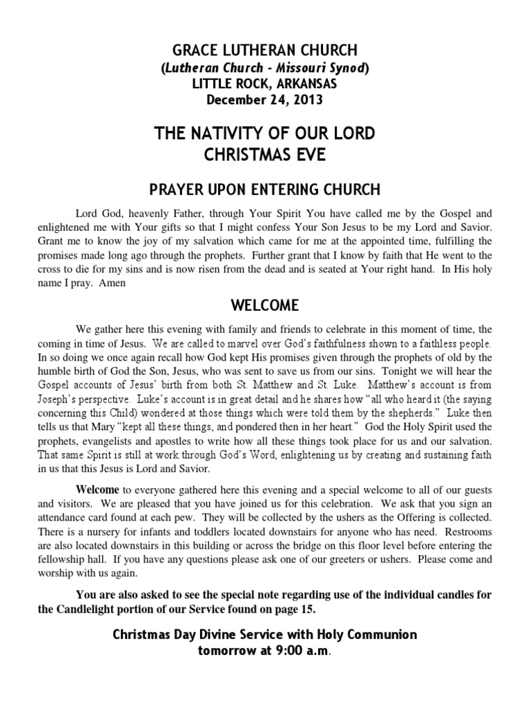 The Nativity of Our Lord Christmas Eve Grace Lutheran Church PDF