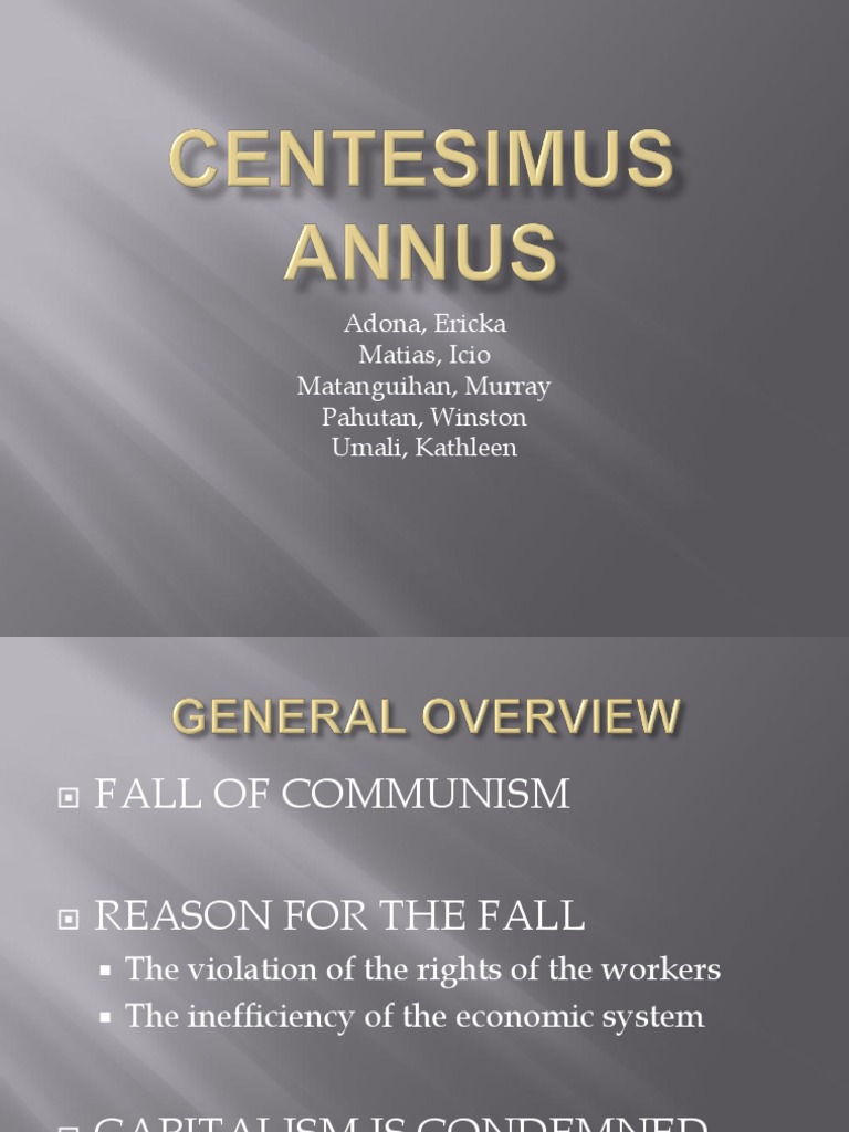 Centesimus Annus PDF Capitalism Communism