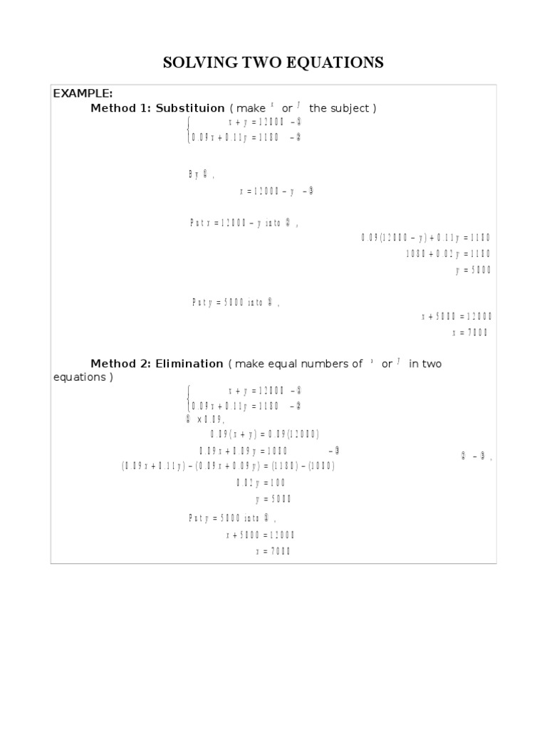 Solving Equations With Two Unknowns | PDF