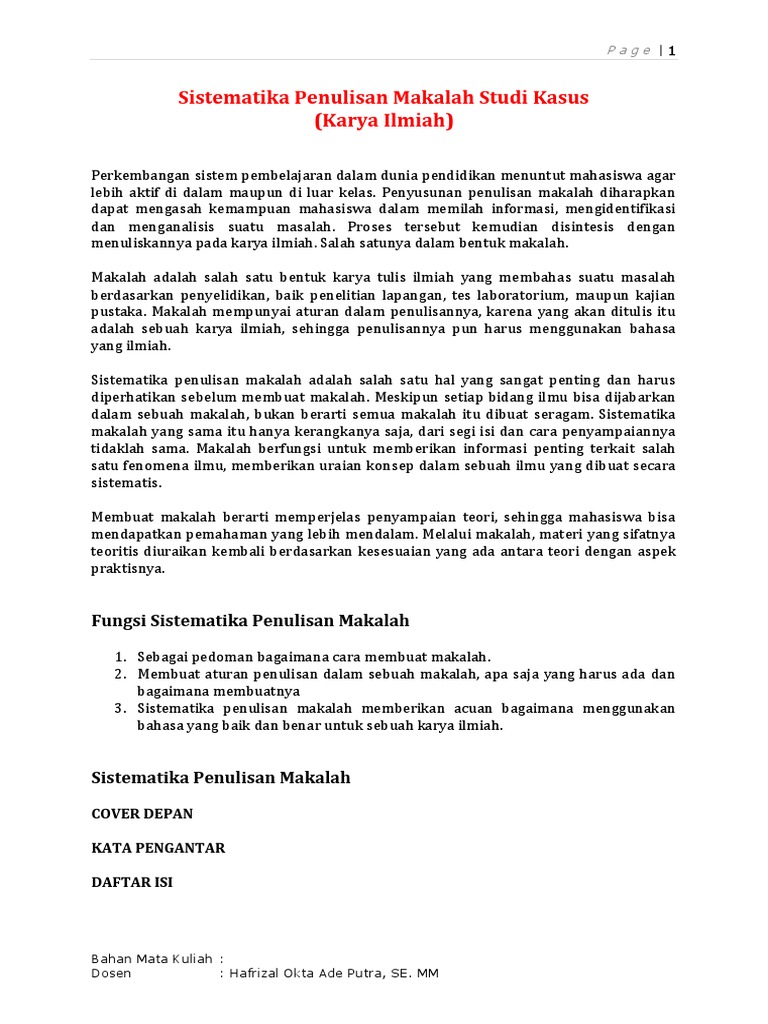 Sistematika Penulisan Makalah Studi Kasus Karya Ilmiah