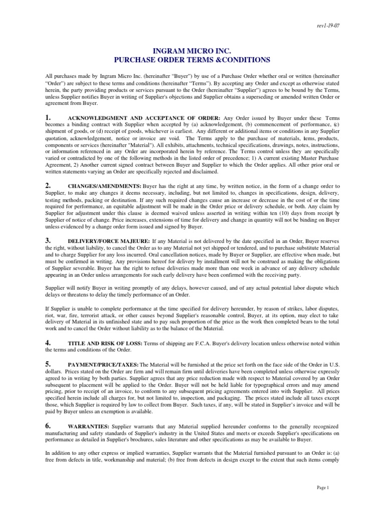 Ingram Micro Purchase Order Terms | PDF | Government Procurement In The ...