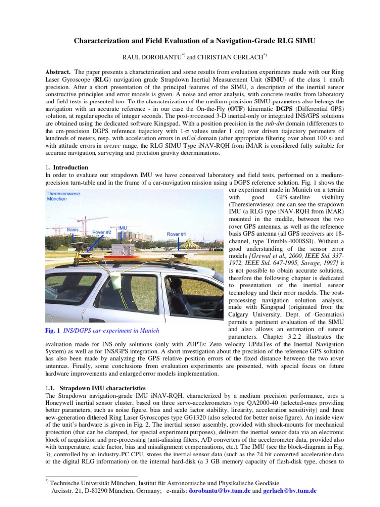 Characterization And Field Evaluation Of A Navigation Grade Rlg Simu Inertial Navigation System Gyroscope