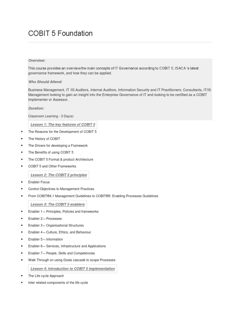 COBIT5 Schulungsangebot
