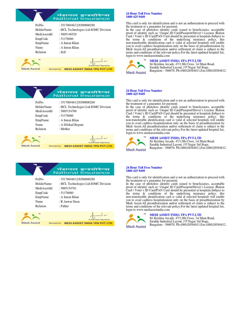 Medi Assist Id Card