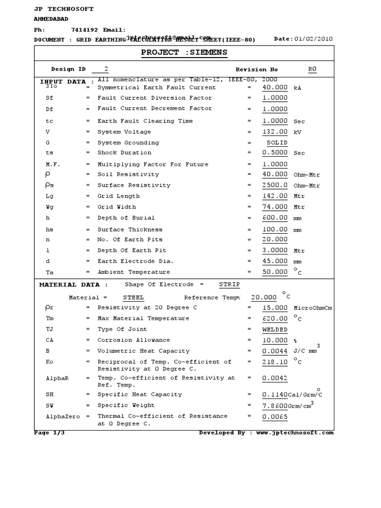Siemens Grid Earthing Calculation Results | PDF | Electrical ...