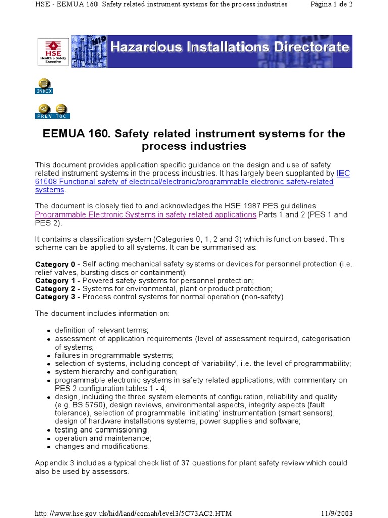 HSE - EEMUA 160. Safety Related Instrument Systems Forthe Process ...